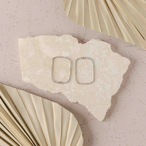 20mm Hammered Silver Rectangle Brass Charm with Hole, 10 Pieces, Charm #61