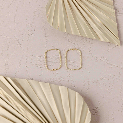 34mm Hammered Gold Rectangle Brass Charm with Hole, 10 Pieces, Charm #113