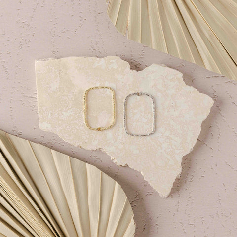 34mm Hammered Gold Rectangle Brass Charm with Hole, 10 Pieces, Charm #113
