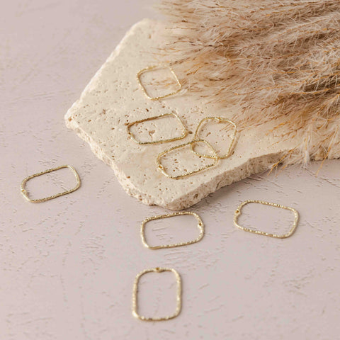 34mm Hammered Gold Rectangle Brass Charm with Hole, 10 Pieces, Charm #113
