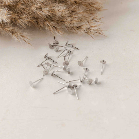 Bulk 8mm Silver Stainless Steel Regular Flat Pad Earring Posts, 100 Pieces, Stud #57