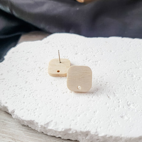 Natural Wooden Rounded Square Studs, 10 Pieces, Wood #37