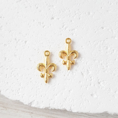 Gold Fleur De Lis Brass Charms, 10 Pieces, Charm #56
