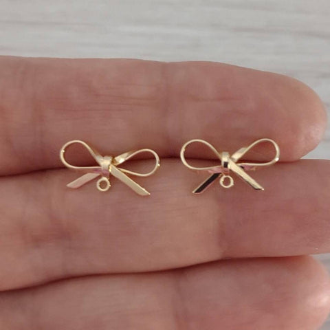 Gold Elegant Sterling Silver Bow Stud Connector, 10 Piece, Bow #44