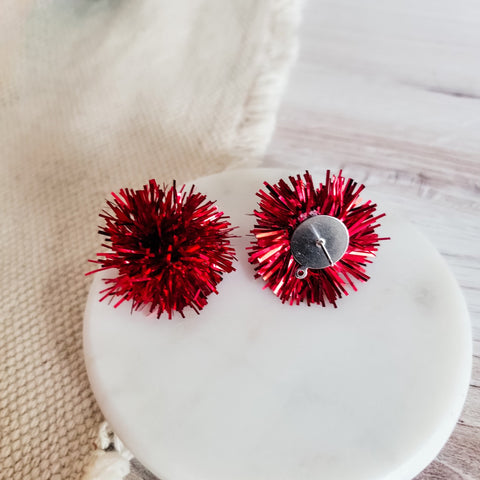 Red Tinsel 30mm Large Stud Topper, 1 Pair, Stud #185