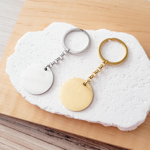 Brushed 32mm Circle Pendant Keychain (Silver or Gold), 1 Total, Metal Blank #11