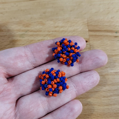 Orange and Royal Blue Mix 15mm Small Seed Bead Topper, 1 Pair, Seed Bead #79
