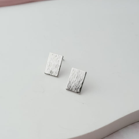 Silver Brushed Short Rectangle Stud Earring Findings, 10 Pieces, Stud #77