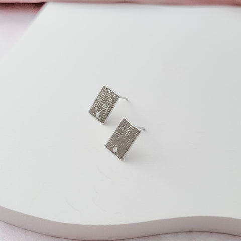 Silver Brushed Short Rectangle Stud Earring Findings, 10 Pieces, Stud #77
