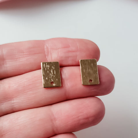 Gold Brushed Short Rectangle Stud Earring Findings, 10 Pieces, Stud #81