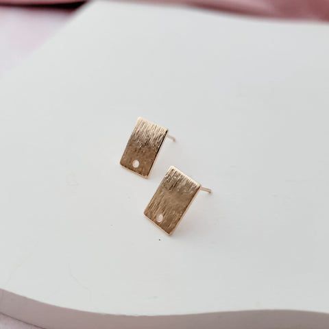 Gold Brushed Short Rectangle Stud Earring Findings, 10 Pieces, Stud #81