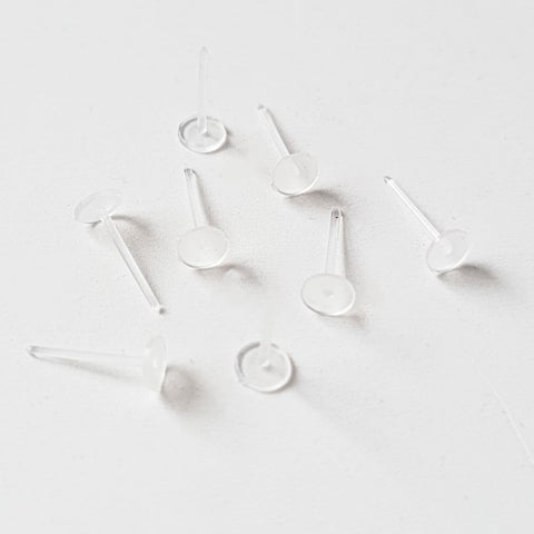 5mm Clear Plastic Flat Pad Earring Posts, 100 Pieces, Plastic #6