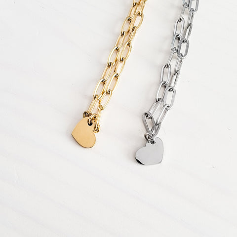 Petite Heart Paperclip Chain Bracelet (Silver or Gold), 1 Total, Metal Blank #16