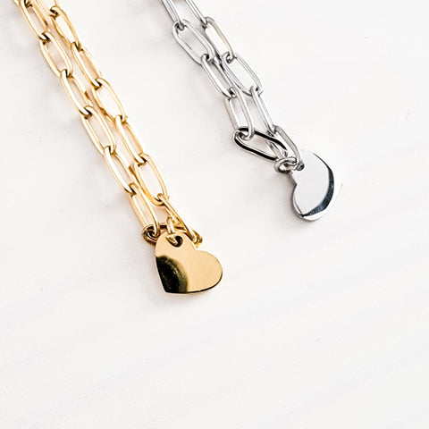 Petite Heart Paperclip Chain Bracelet (Silver or Gold), 1 Total, Metal Blank #16