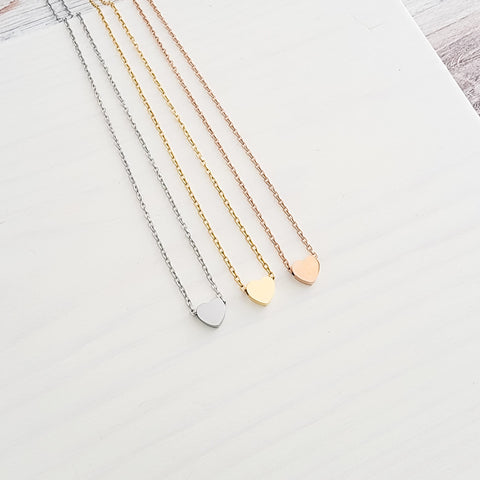 Tiny Heart Charm Necklace (Silver, Gold, Rose Gold), 1 Total, Metal Blank #15