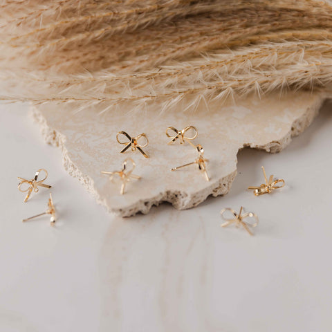 Gold Elegant Sterling Silver Bow Stud Connector, 10 Piece, Bow #44