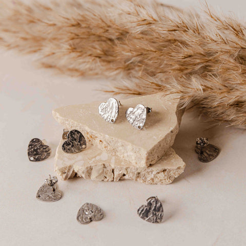 Silver Textured Heart Stud Findings with Holes, 10 Pieces, Stud #78