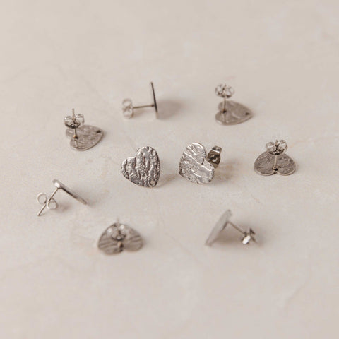 Silver Textured Heart Stud Findings with Holes, 10 Pieces, Stud #78