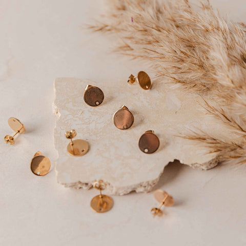 Rose Gold Flat Round Stud Findings with Holes, 10 Pieces, Stud #92