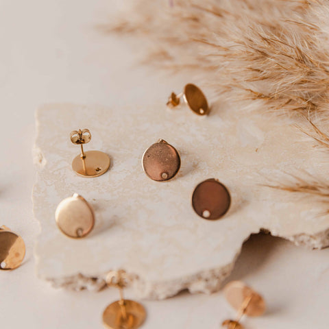 Rose Gold Flat Round Stud Findings with Holes, 10 Pieces, Stud #92
