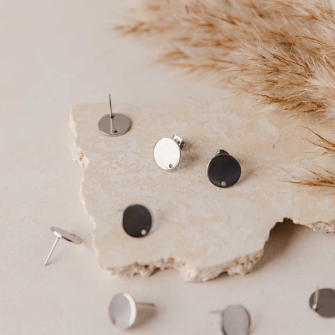 Silver Flat Round Stud Findings with Holes, 10 Pieces, Stud #37