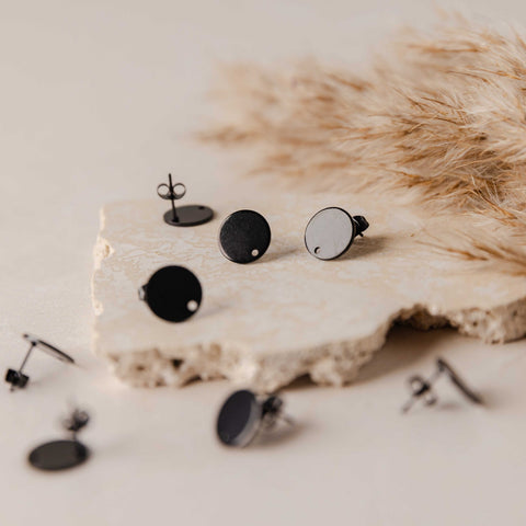 Black Flat Round Stud Findings with Holes, 10 Pieces, Stud #38