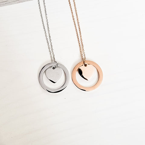 Encircled Heart Necklace (Silver or Gold), 1 Total, Metal Blank #25