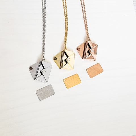 Secret Letter Necklace (Silver, Gold, Rose Gold, or Black) and Optional Extra Letters, 1 Total, Metal Blank #26