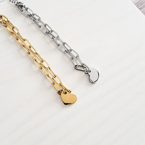 Petite Heart Paperclip Chain Bracelet (Silver or Gold), 1 Total, Metal Blank #16
