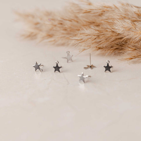 Silver Stainless Steel Star Stud with Loop, 10 Pieces, Stud #91