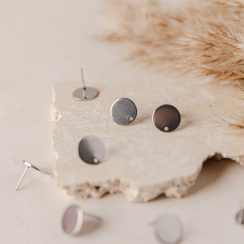 Silver Flat Round Stud Findings with Holes, 10 Pieces, Stud #37