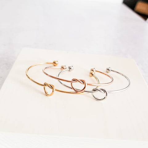 Knot Bangle Bracelet (Silver, Gold, or Rose Gold), 1 Total, Metal Blank #35