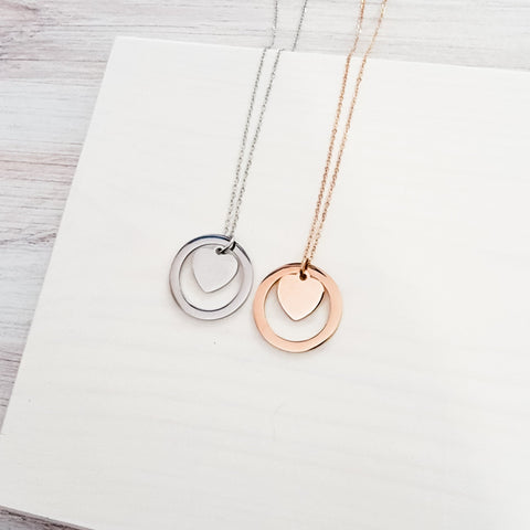Encircled Heart Necklace (Silver or Gold), 1 Total, Metal Blank #25