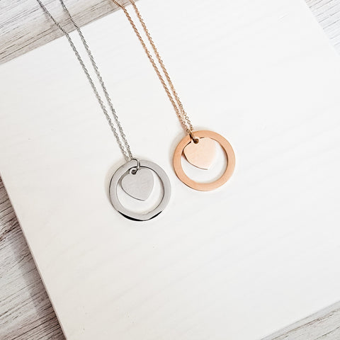 Encircled Heart Necklace (Silver or Gold), 1 Total, Metal Blank #25