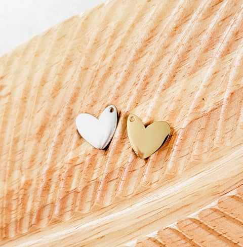 Small Angled Heart Charms with Attached Jump Rings (Silver or Gold), 5 Total, Metal Blank #41