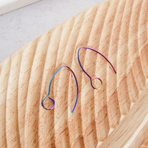 Rainbow Large Loop V Ear Wires (5mm Surgical Stainless Steel Marquise Hooks), 20 Pieces, Earring Hook #61
