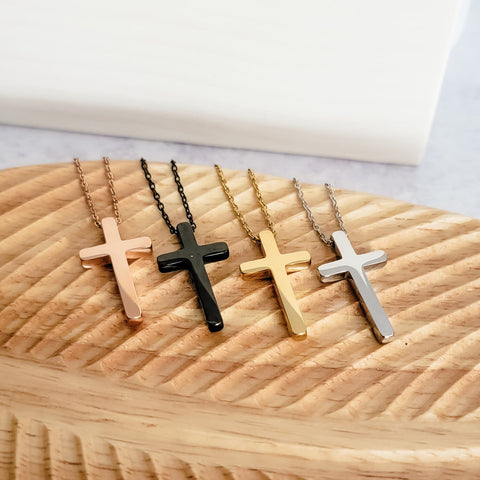 Vertical Cross Necklace (Silver, Gold, Rose Gold, or Black), 1 Total, Metal Blank #24