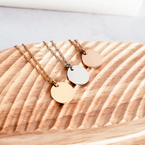 15mm Disc Necklace (Silver, Gold, or Rose Gold) and Optional Extra Discs, 1 Total, Metal Blank #44