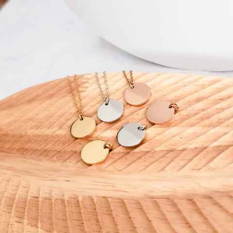 15mm Disc Necklace (Silver, Gold, or Rose Gold) and Optional Extra Discs, 1 Total, Metal Blank #44