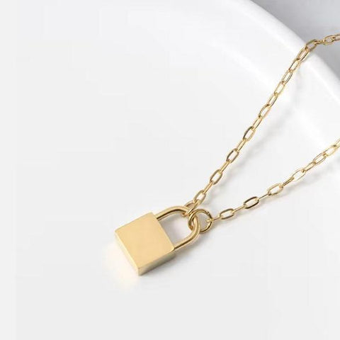 Petite Lock Pendant Necklace (Silver or Gold), 1 Total, Metal Blank #57