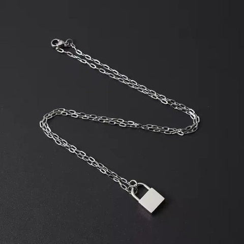 Petite Lock Pendant Necklace (Silver or Gold), 1 Total, Metal Blank #57