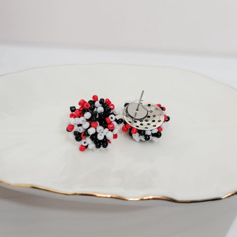 White, Red, and Black Mix 15mm Small Seed Bead Topper, 1 Pair, Seed Bead #60