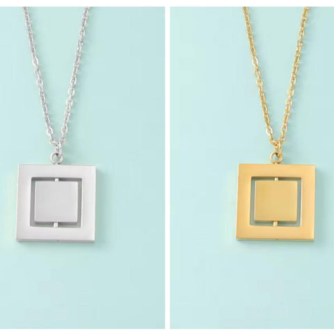 Rotating Square Necklace (Silver or 14k Gold), 1 Total, Metal Blank #46