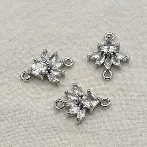 Silver Vintage Deco Cubic Zirconia 2-Hole Connectors, 10 Pieces, Connector #11