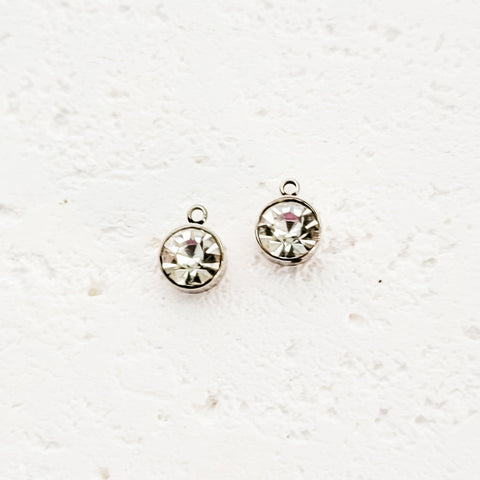 Silver Petite Rhinestone 6mm Circle Charm, 10 Pieces, Charm #25