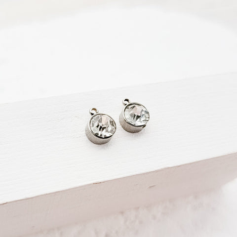 Silver Petite Rhinestone 6mm Circle Charm, 10 Pieces, Charm #25
