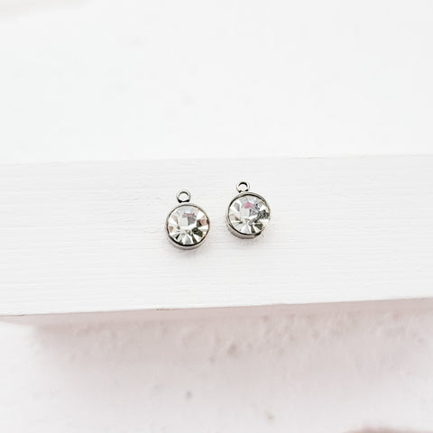 Silver Petite Rhinestone 6mm Circle Charm, 10 Pieces, Charm #25