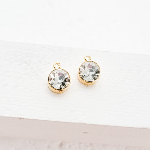 Gold Petite Rhinestone 6mm Circle Charm, 10 Pieces, Charm #29