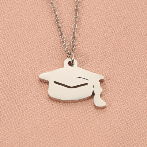 Graduation Cap Pendant Necklace (Silver or Gold), 1 Total, Metal Blank #61