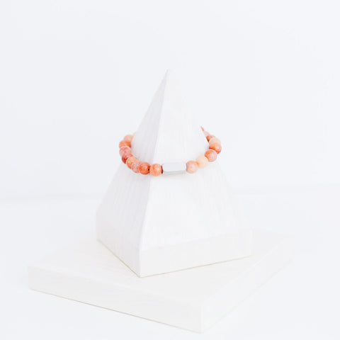 Beaded Stone Bracelet (Choose Turquoise, White Howlite, Tiger Eye, Pink Aventurine, or Rhodonite), 1 Total, Metal Blank #48